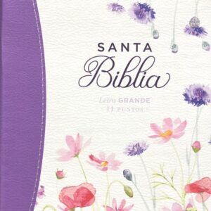 BIBLIA RV60, CON CREMALLERA, LETRA GRANDE. COLOR LILA FLORAL.