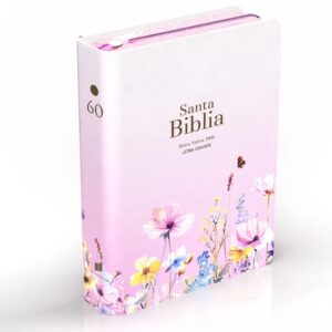 BIBLIA RVR 1960 COMPACTA LETRA GRANDE 11 PUNTOS SIMIL PIEL ROSA FLORES CON CIERRE E INDICE