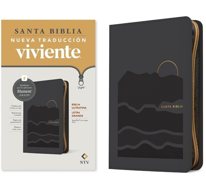 BIBLIA ULTRAFINA, NTV, LETRA GRANDE CON CREMALLERA CON FILAMENT SENTI PIEL GRIS