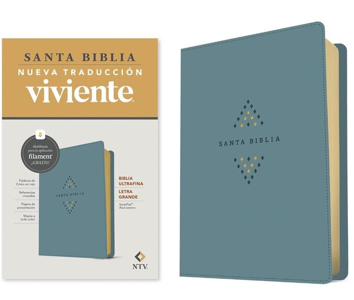 BIBLIA NTV ULTRAFINA LETRA GRANDE CON CREMALLERA Y FILAMENT, SENTIPIEL AZUL SERENO