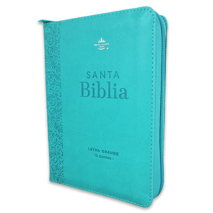 BIBLIA RVR1960 COMPACTA TURQUESA FLORAL, SÍMIL PIEL, CON CIERRE